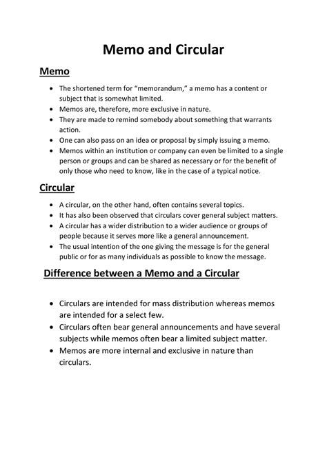 difference between memo and circular